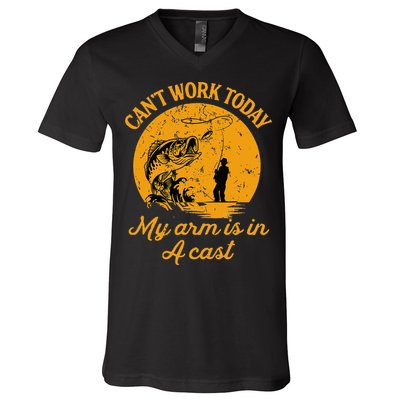 Can't Work Today My Arm is in A Cast Funny Fly Fishing V-Neck T-Shirt