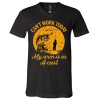 Can't Work Today My Arm is in A Cast Funny Fly Fishing V-Neck T-Shirt