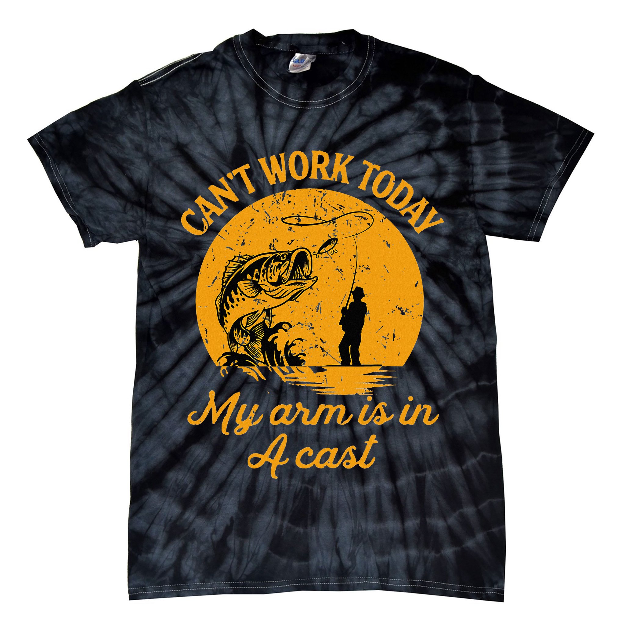 Can't Work Today My Arm is in A Cast Funny Fly Fishing Tie-Dye T-Shirt
