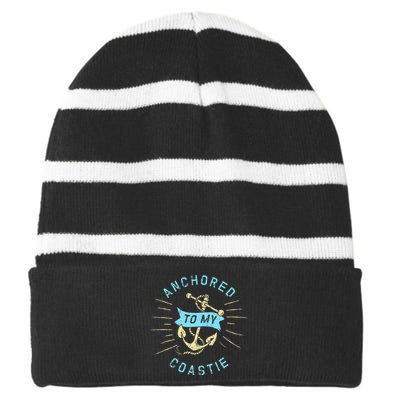 Coastie Wife Us Coast Guard Uscg Anchored To Striped Beanie with Solid Band