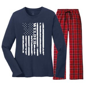 Cool Welding US Flag Art For Welder Welding Women's Long Sleeve Flannel Pajama Set 