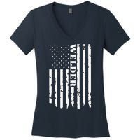 Cool Welding US Flag Art For Welder Welding Women's V-Neck T-Shirt