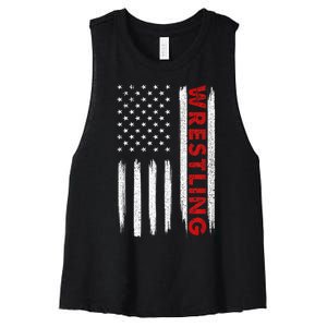 Cool Wrestling USA Design For Men Women Wrestling Coach Women's Racerback Cropped Tank