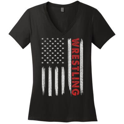 Cool Wrestling Usa Design For Women Wrestling Coach Women's V-Neck T-Shirt