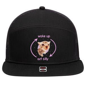 Cats Wake Up Act Silly Cat Meme Certified Freak Funny 7 Panel Mesh Trucker Snapback Hat