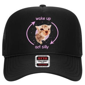 Cats Wake Up Act Silly Cat Meme Certified Freak Funny High Crown Mesh Back Trucker Hat