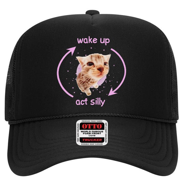 Cats Wake Up Act Silly Cat Meme Certified Freak Funny High Crown Mesh Back Trucker Hat