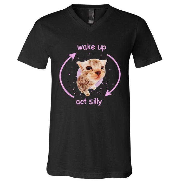 Cats Wake Up Act Silly Cat Meme Certified Freak Funny V-Neck T-Shirt