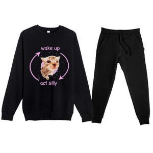 Cats Wake Up Act Silly Cat Meme Certified Freak Funny Premium Crewneck Sweatsuit Set