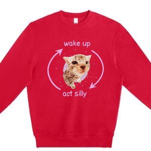 Cats Wake Up Act Silly Cat Meme Certified Freak Funny Premium Crewneck Sweatshirt