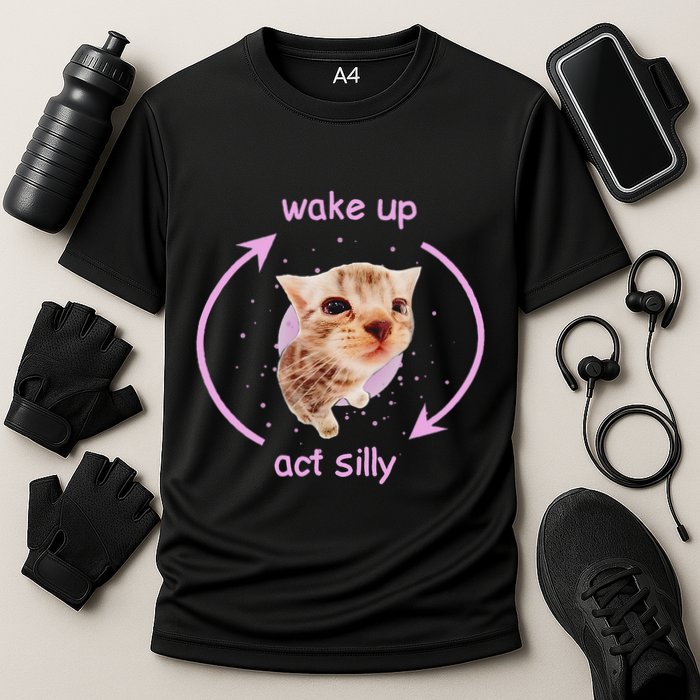 Cats Wake Up Act Silly Cat Meme Certified Freak Funny Cooling Performance Crew T-Shirt