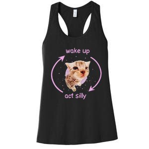 Cats Wake Up Act Silly Cat Meme Certified Freak Funny Women's Racerback Tank