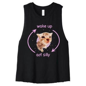 Cats Wake Up Act Silly Cat Meme Certified Freak Funny Women's Racerback Cropped Tank