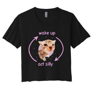 Cats Wake Up Act Silly Cat Meme Certified Freak Funny Women's Crop Top Tee