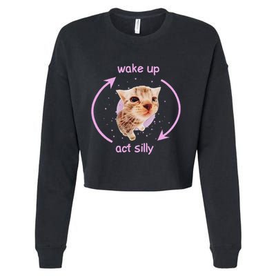 Cats Wake Up Act Silly Cat Meme Certified Freak Funny Cropped Pullover Crew