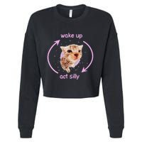 Cats Wake Up Act Silly Cat Meme Certified Freak Funny Cropped Pullover Crew