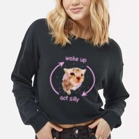 Cats Wake Up Act Silly Cat Meme Certified Freak Funny Cropped Pullover Crew