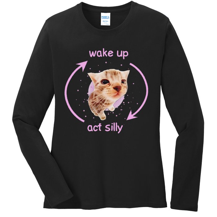 Cats Wake Up Act Silly Cat Meme Certified Freak Funny Ladies Long Sleeve Shirt