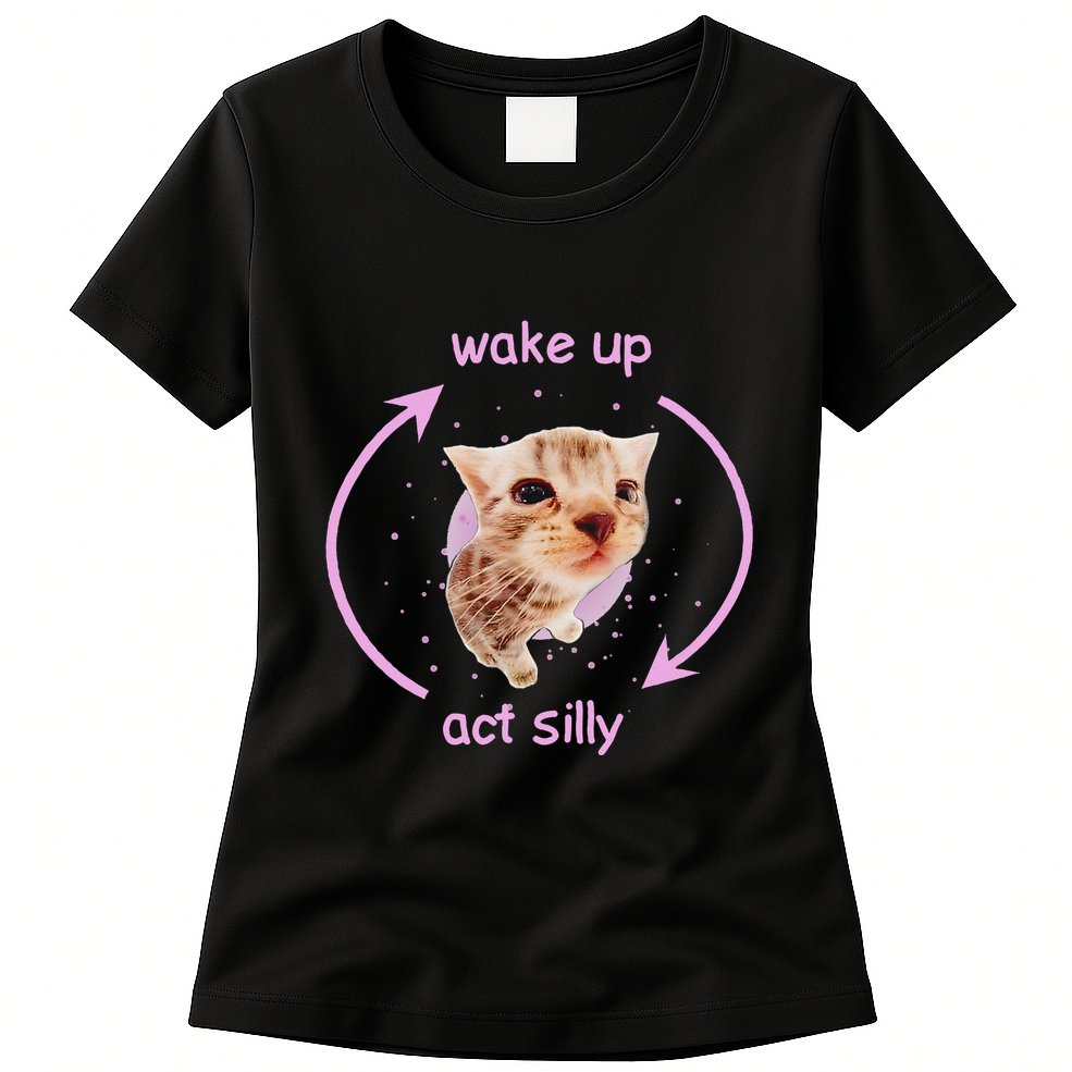 Cats Wake Up Act Silly Cat Meme Certified Freak Funny Womens T-Shirt