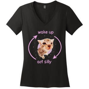 Cats Wake Up Act Silly Cat Meme Certified Freak Funny Women's V-Neck T-Shirt