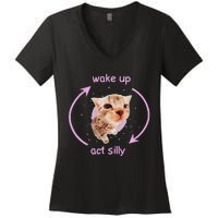 Cats Wake Up Act Silly Cat Meme Certified Freak Funny Women's V-Neck T-Shirt