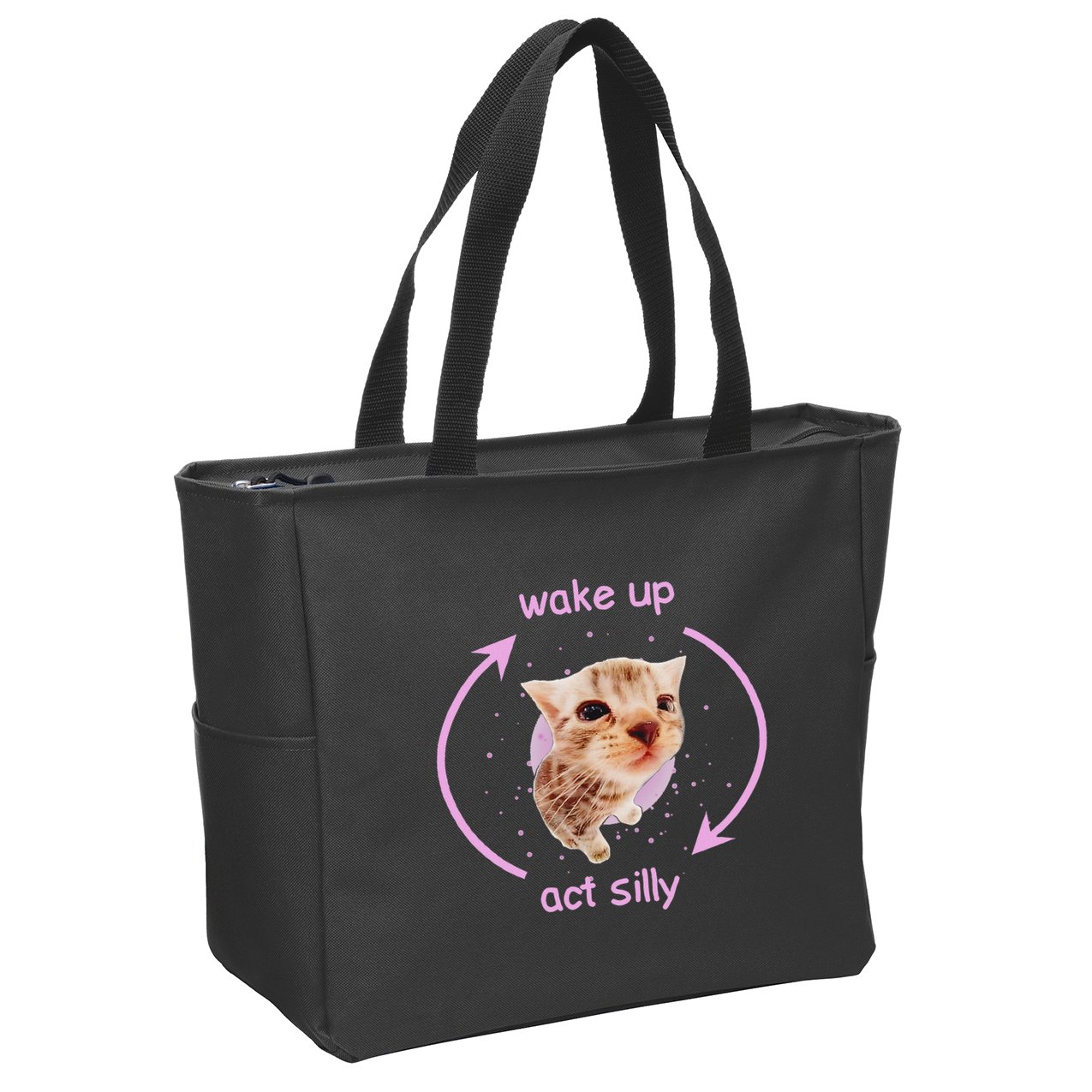 Cats Wake Up Act Silly Cat Meme Certified Freak Funny Zip Tote Bag