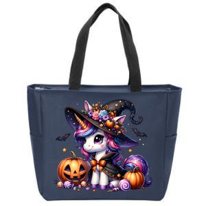 Cute Witchy Unicorn Halloween Girl Women Funny Zip Tote Bag