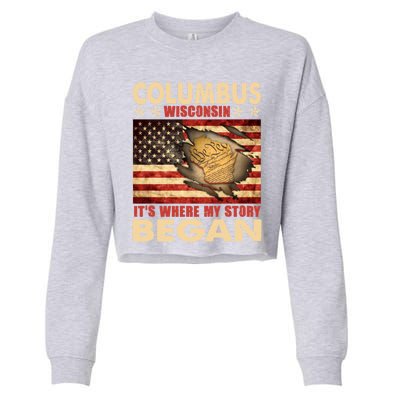 Columbus Wisconsin Usa Flag Independence Day Gift Cropped Pullover Crew