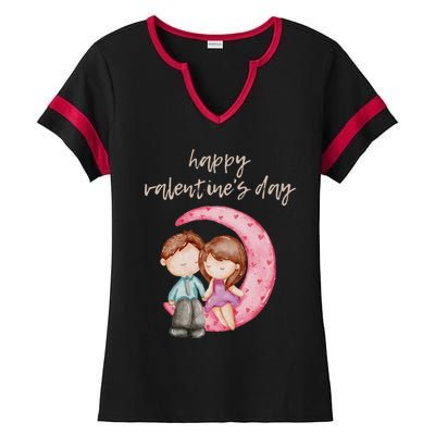 Cute Watercolor Valentine's Day Happy Love Day For Couples Cool Gift Ladies Halftime Notch Neck Tee