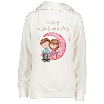 Cute Watercolor Valentine's Day Happy Love Day For Couples Cool Gift Womens Funnel Neck Pullover Hood