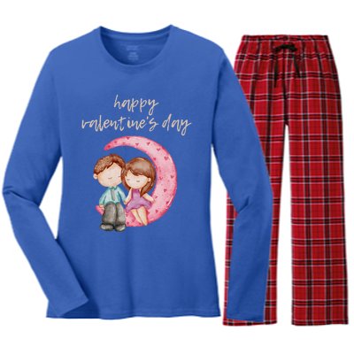 Cute Watercolor Valentine's Day Happy Love Day For Couples Cool Gift Women's Long Sleeve Flannel Pajama Set 