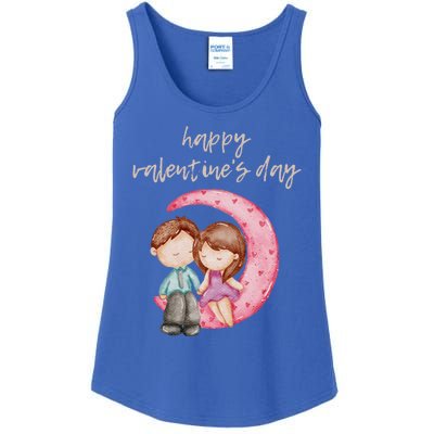 Cute Watercolor Valentine's Day Happy Love Day For Couples Cool Gift Ladies Essential Tank