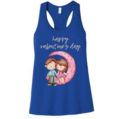 Cute Watercolor Valentine's Day Happy Love Day For Couples Cool Gift Women's Racerback Tank