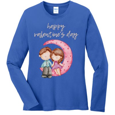 Cute Watercolor Valentine's Day Happy Love Day For Couples Cool Gift Ladies Long Sleeve Shirt