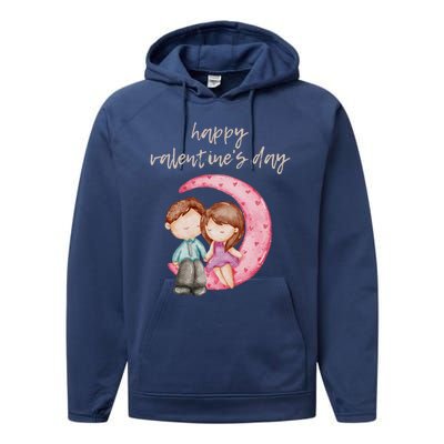 Cute Watercolor Valentine's Day Happy Love Day For Couples Cool Gift Performance Fleece Hoodie