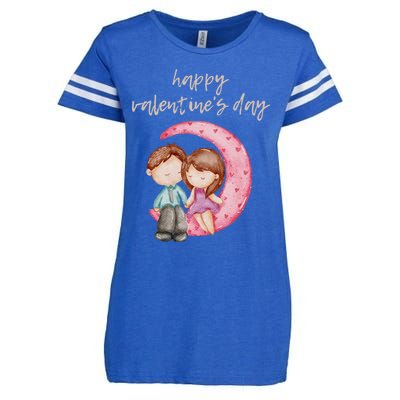 Cute Watercolor Valentine's Day Happy Love Day For Couples Cool Gift Enza Ladies Jersey Football T-Shirt