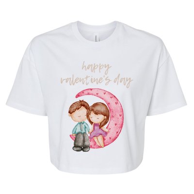 Cute Watercolor Valentine's Day Happy Love Day For Couples Cool Gift Bella+Canvas Jersey Crop Tee