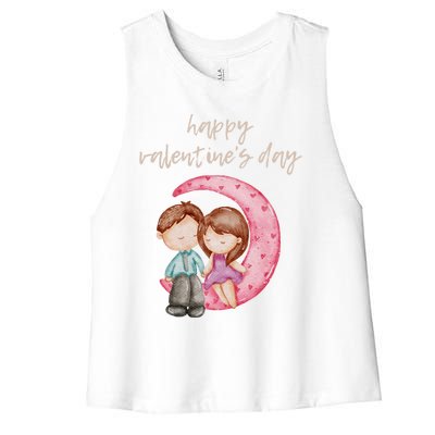 Cute Watercolor Valentine's Day Happy Love Day For Couples Cool Gift Women's Racerback Cropped Tank