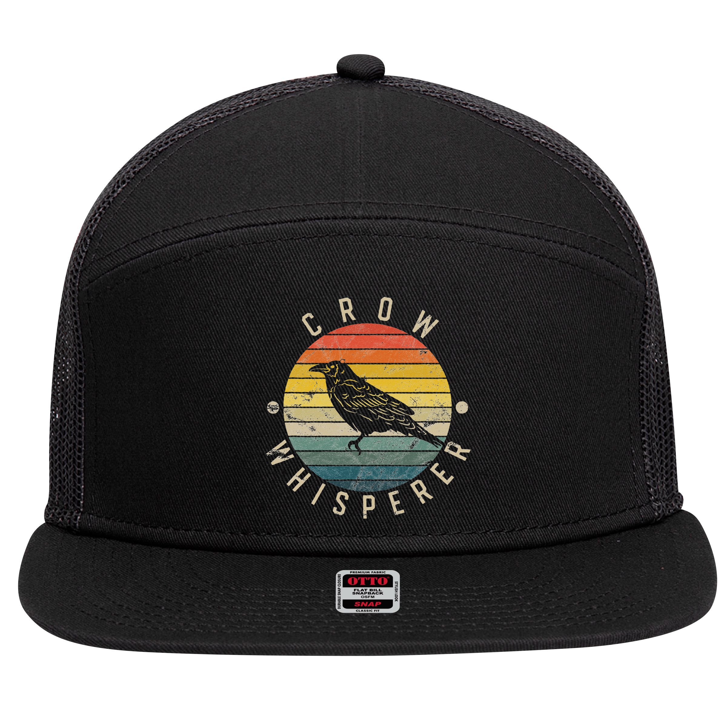 Crow Whisperer Vintage Sunset Cute Raven 7 Panel Mesh Trucker Snapback Hat