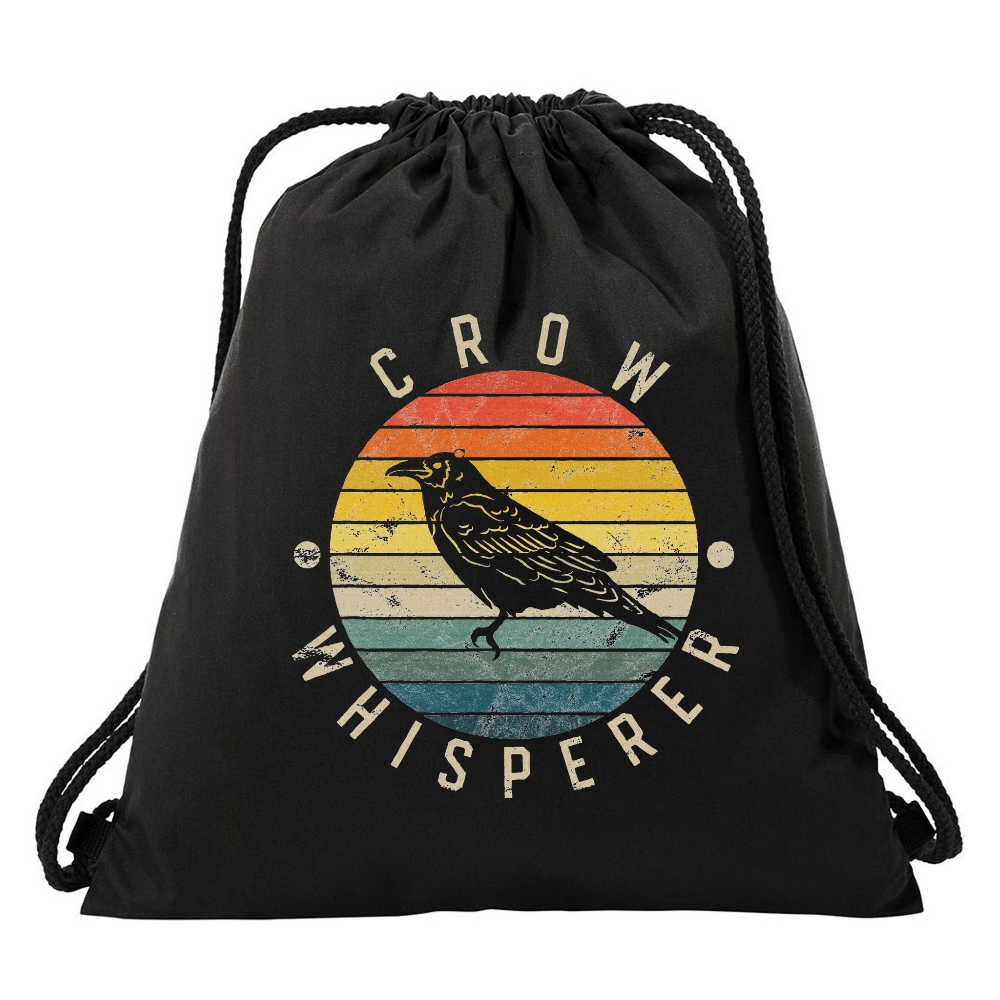 Crow Whisperer Vintage Sunset Cute Raven Drawstring Bag