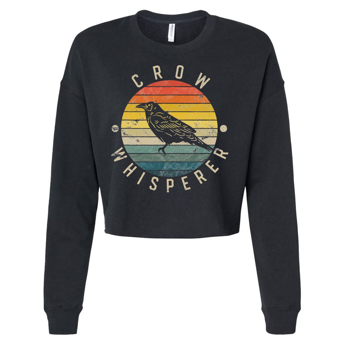 Crow Whisperer Vintage Sunset Cute Raven Cropped Pullover Crew