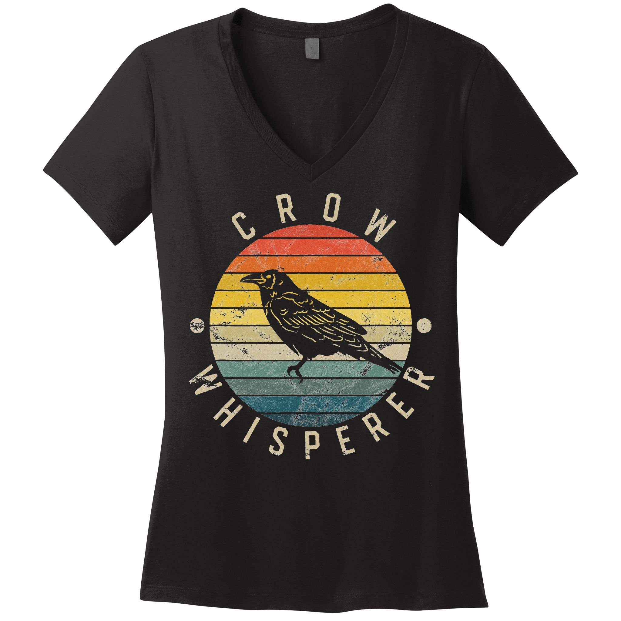 Crow Whisperer Vintage Sunset Cute Raven Women's V-Neck T-Shirt