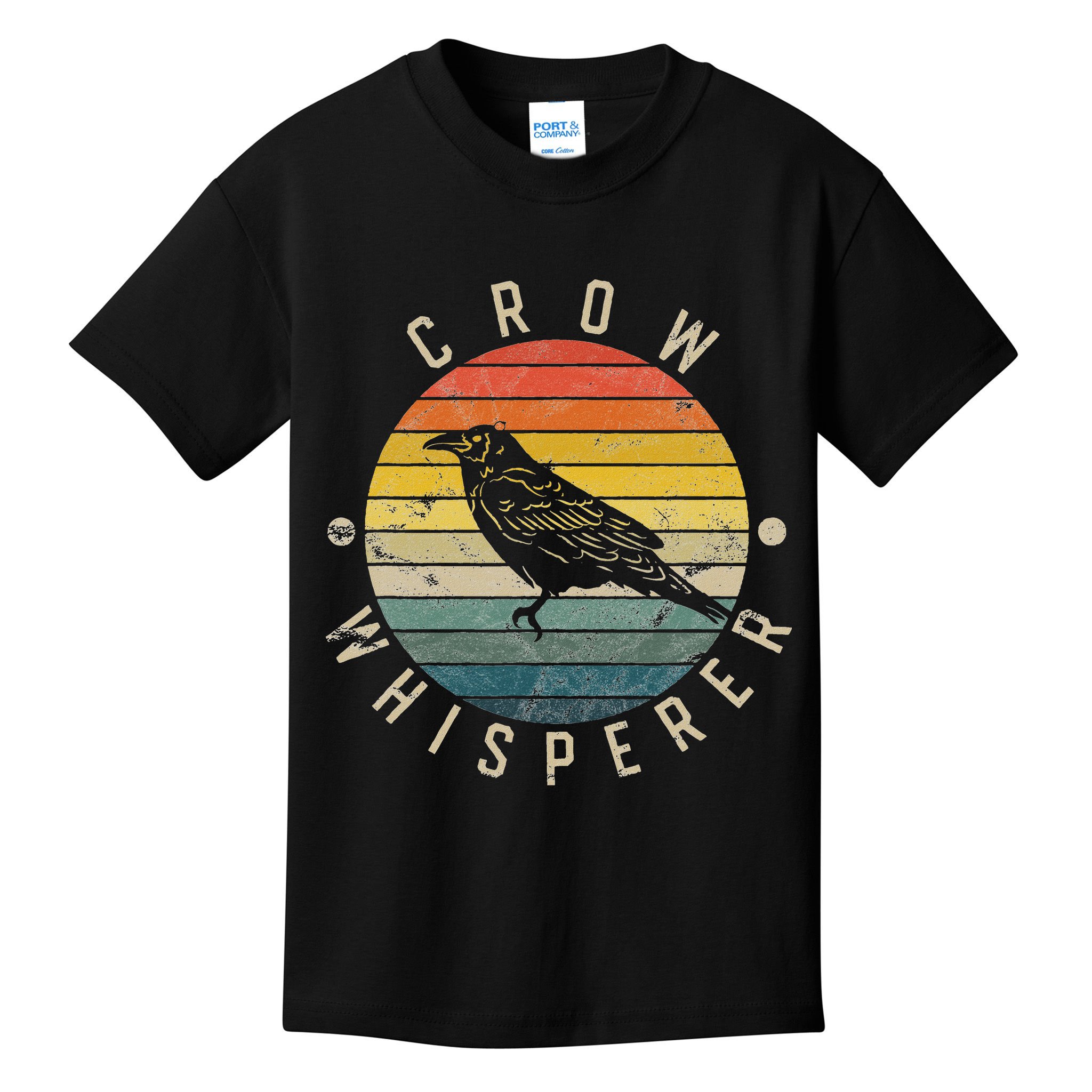 Crow Whisperer Vintage Sunset Cute Raven Kids T-Shirt