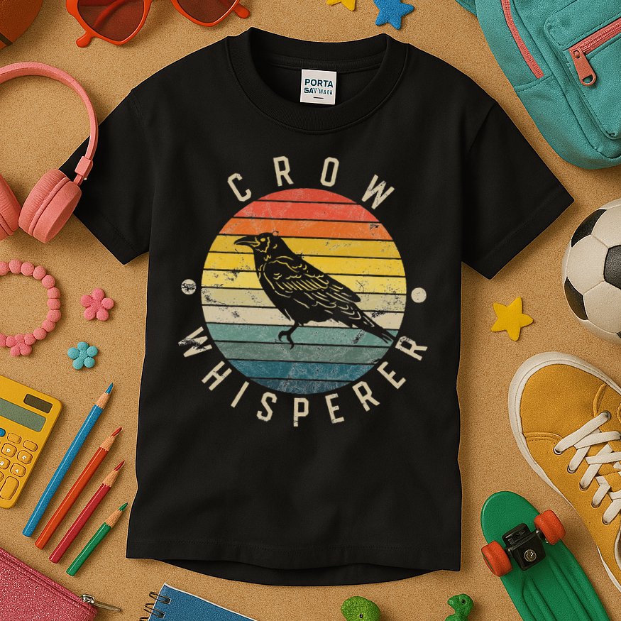 Crow Whisperer Vintage Sunset Cute Raven Kids T-Shirt