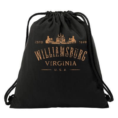 Colonial Williamsburg Virginia Vintage Distressed Style Drawstring Bag