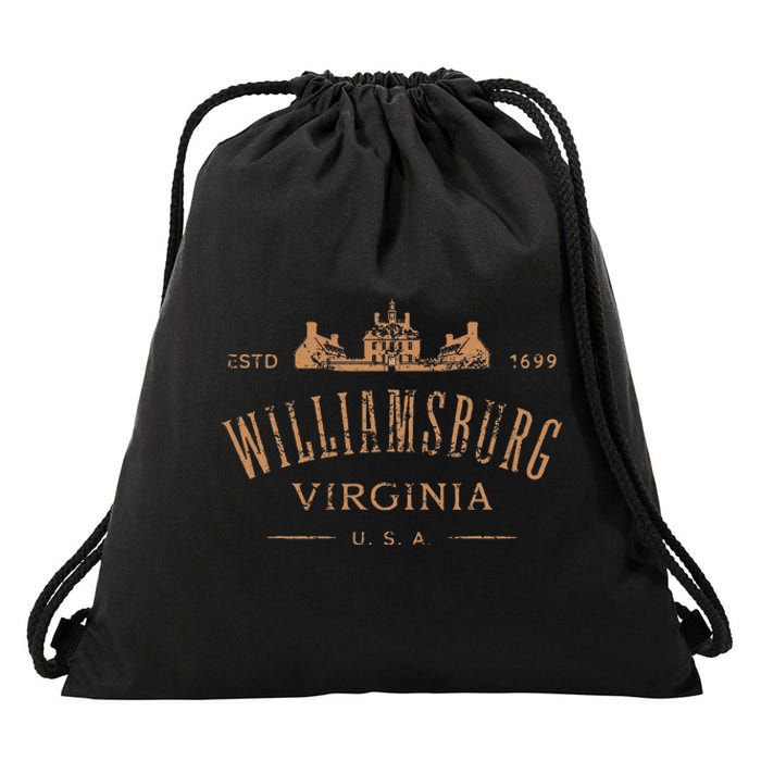 Colonial Williamsburg Virginia Vintage Distressed Style Drawstring Bag