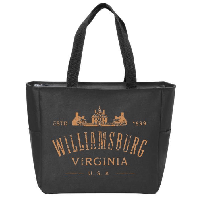 Colonial Williamsburg Virginia Vintage Distressed Style Zip Tote Bag