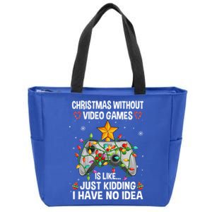 Christmas Without Video Games Funny Gaming Xmas For Gamer Gift Zip Tote Bag