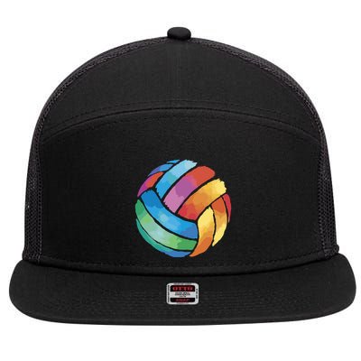Colorful Watercolor Vollyball 7 Panel Mesh Trucker Snapback Hat