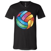 Colorful Watercolor Vollyball V-Neck T-Shirt